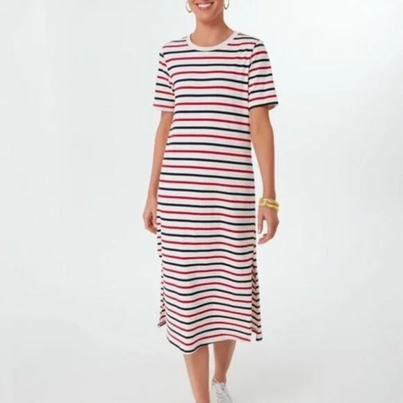 Pomader Place Red, White & Blue Stripe T-Shirt Midi Dress Size Small - Picture 1 of 7